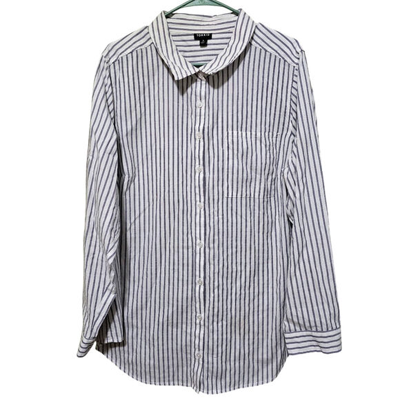 Torrid Striped Button Up Blouse Blue White Casual Votton Blend Women's 3 (3XL) - Picture 1 of 5